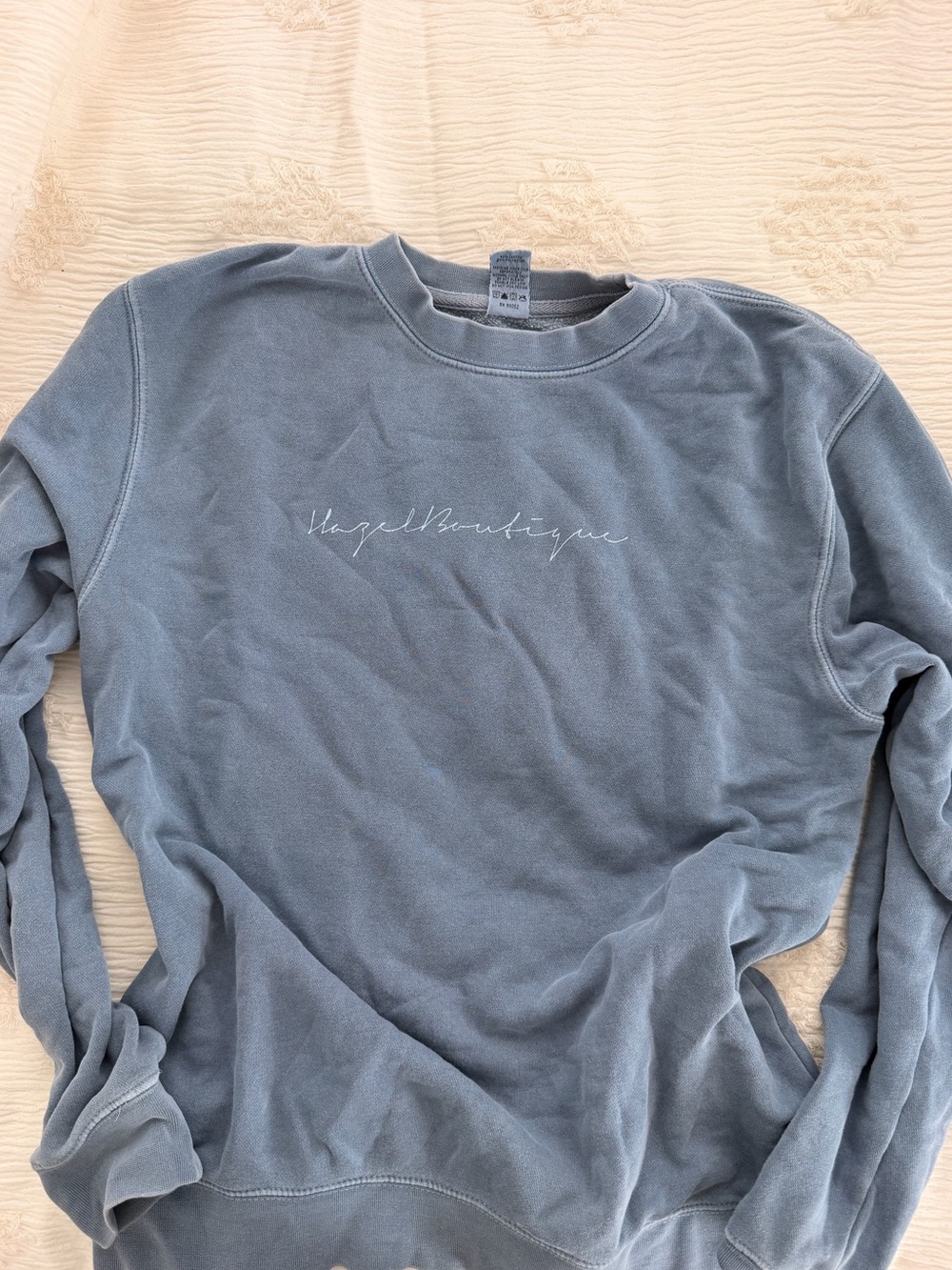 Hazel Boutique Light Blue Script Logo Crewneck Sweatshirt